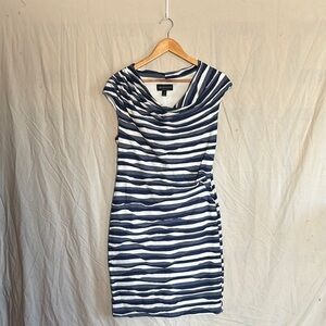 Connected Apparel Navy and White Striped Mini Dress